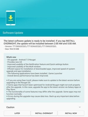 Samsung Galaxy Tab S2 update